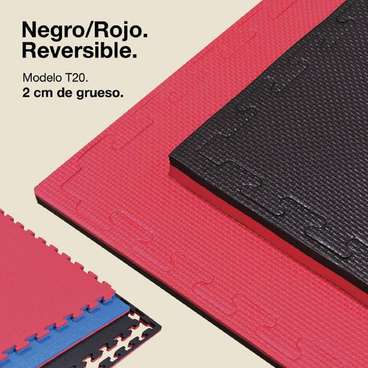 Tatami Puzzle 2cm 100x100cm – Superficie T Negro/rojo Jowy_0