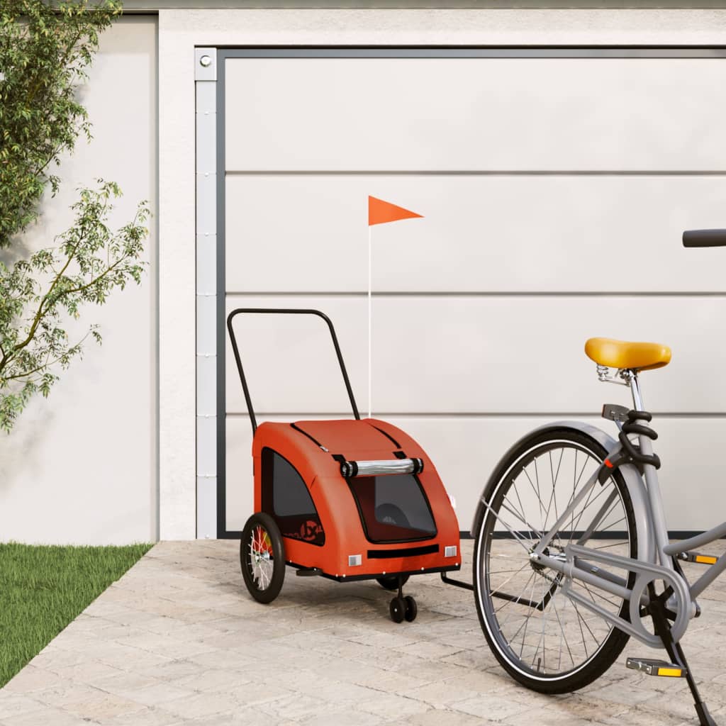 Remolque De Bicicleta Mascotas Hierro Tela Oxford Naranja_1