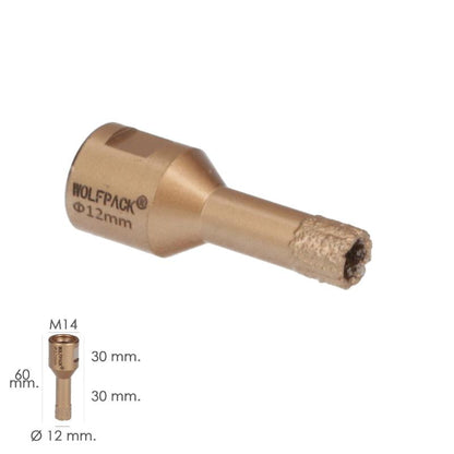 Corona Diamante Para Amoladora Ø 12 Mm. Conexión Rosca M14. Corte Seco