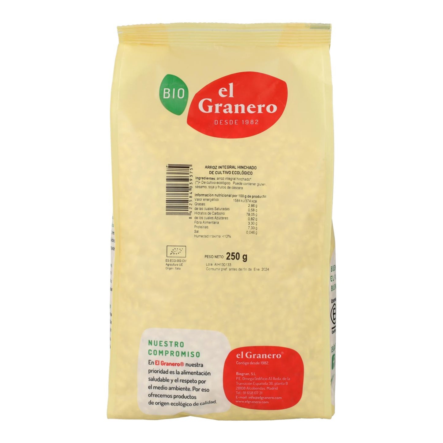 Arroz Integral Tufado El Granero, 250 g 