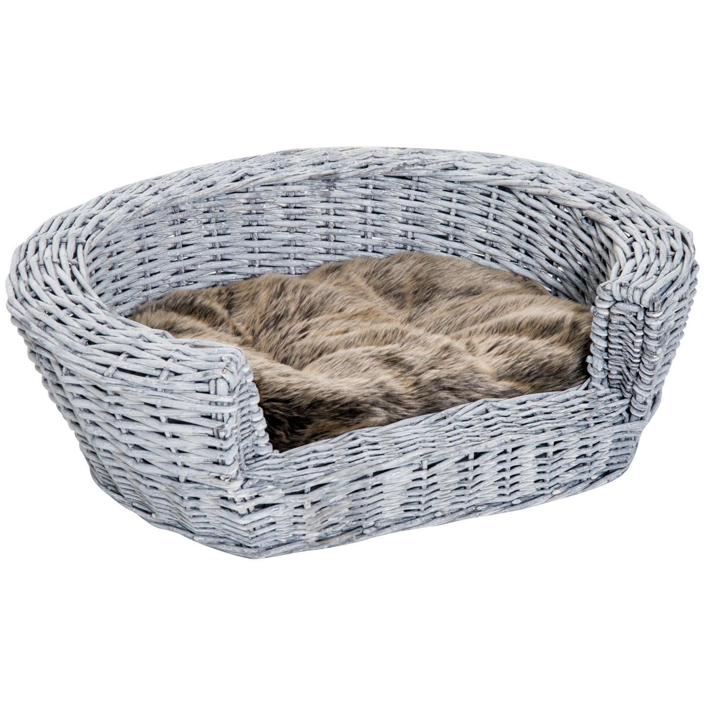Pawhut Cama Para Perros De Mimbre Cesta Gatos Con Cojín Lavable 57x46x17,5 Cm_0