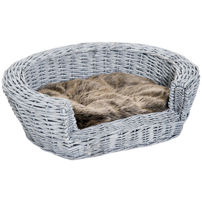 Pawhut Cama Para Perros De Mimbre Cesta Gatos Con Cojín Lavable 57x46x17,5 Cm_0