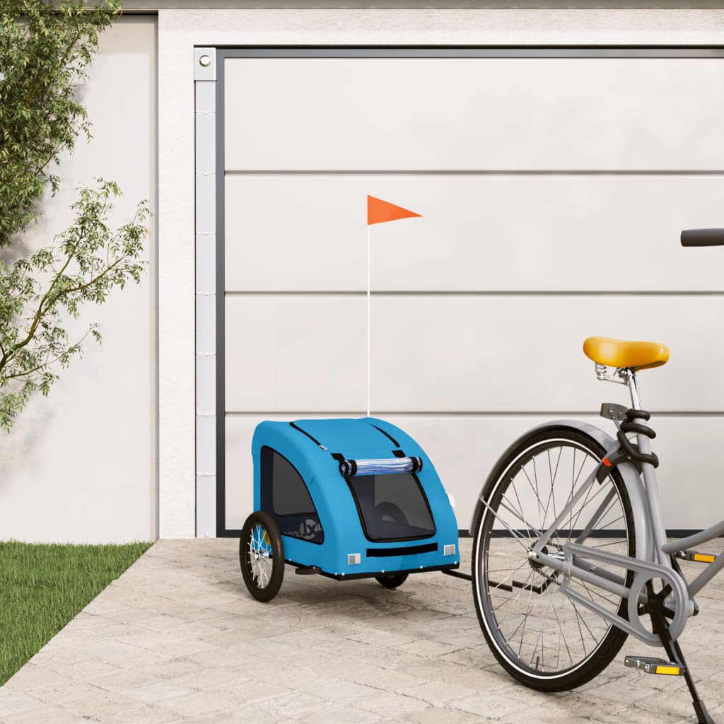 Remolque De Bicicleta Mascotas Hierro Tela Oxford Azul_1