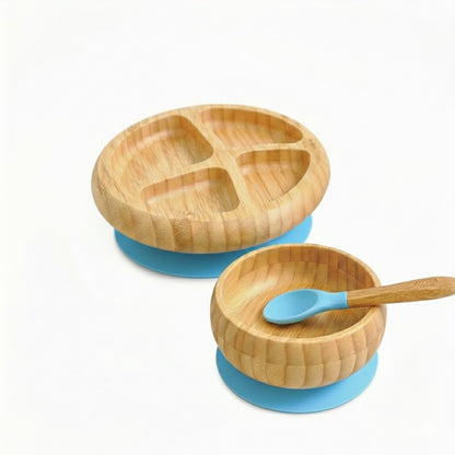 Vajilla De Bambú Natural - 3 Piezas - Azul Capri._1