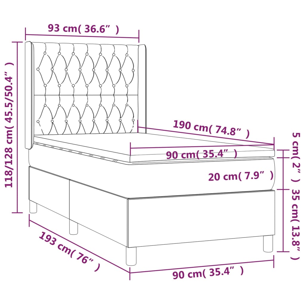 Cama Box Spring Colchón Y Luces Led Tela Negro 90x190 Cm / Vetonek_4
