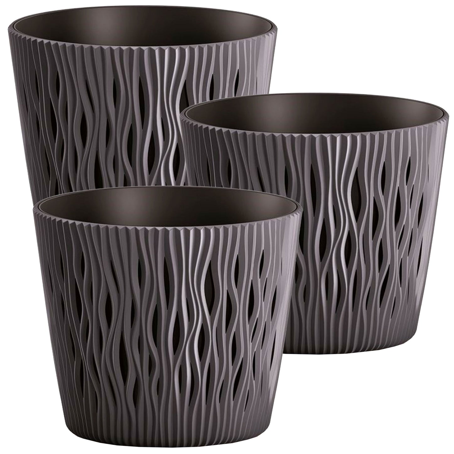 3x Maceta Redonda De Plastico Sandy Round En Color Antracita 18,9 (largo) X 18,9 (ancho) X 16,5 (alto) Cm