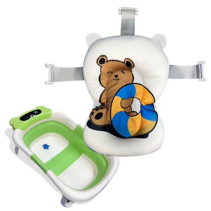 Bañera Plegable Para Bebés, Cojín Oso, Termómetro, Patas Antideslizantes (verde Oso) Bathby_1