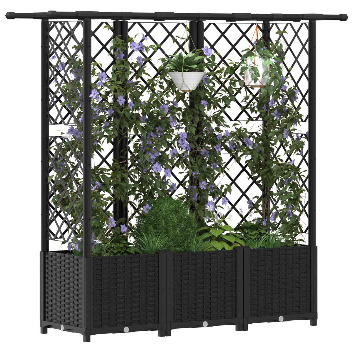 Cama Elevada Con Trellis Y Techo Negro 163,5 X 40 X 136 Cm Pp_2