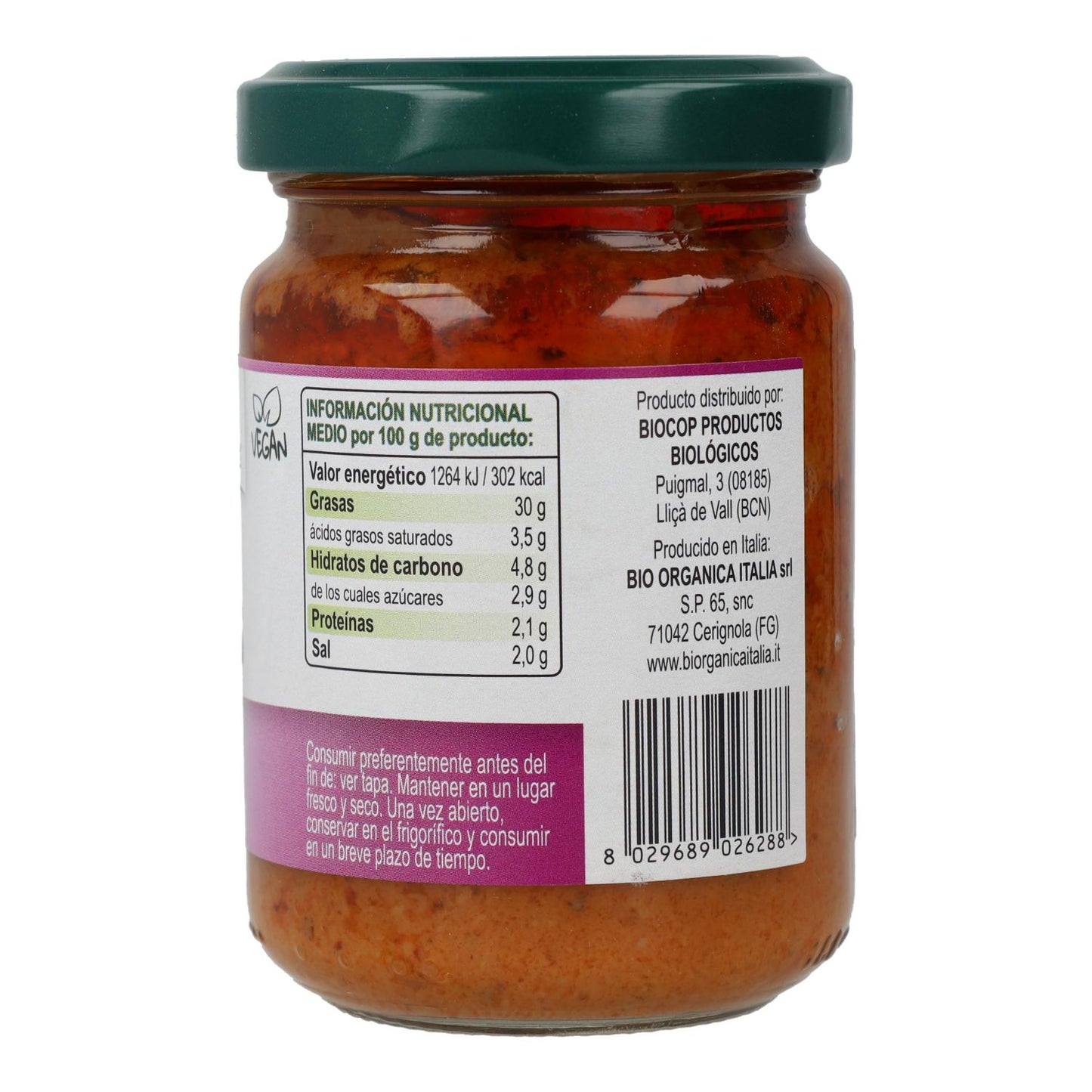 Pesto de Beringela Vegan Bio Organica Italia 140 gr 