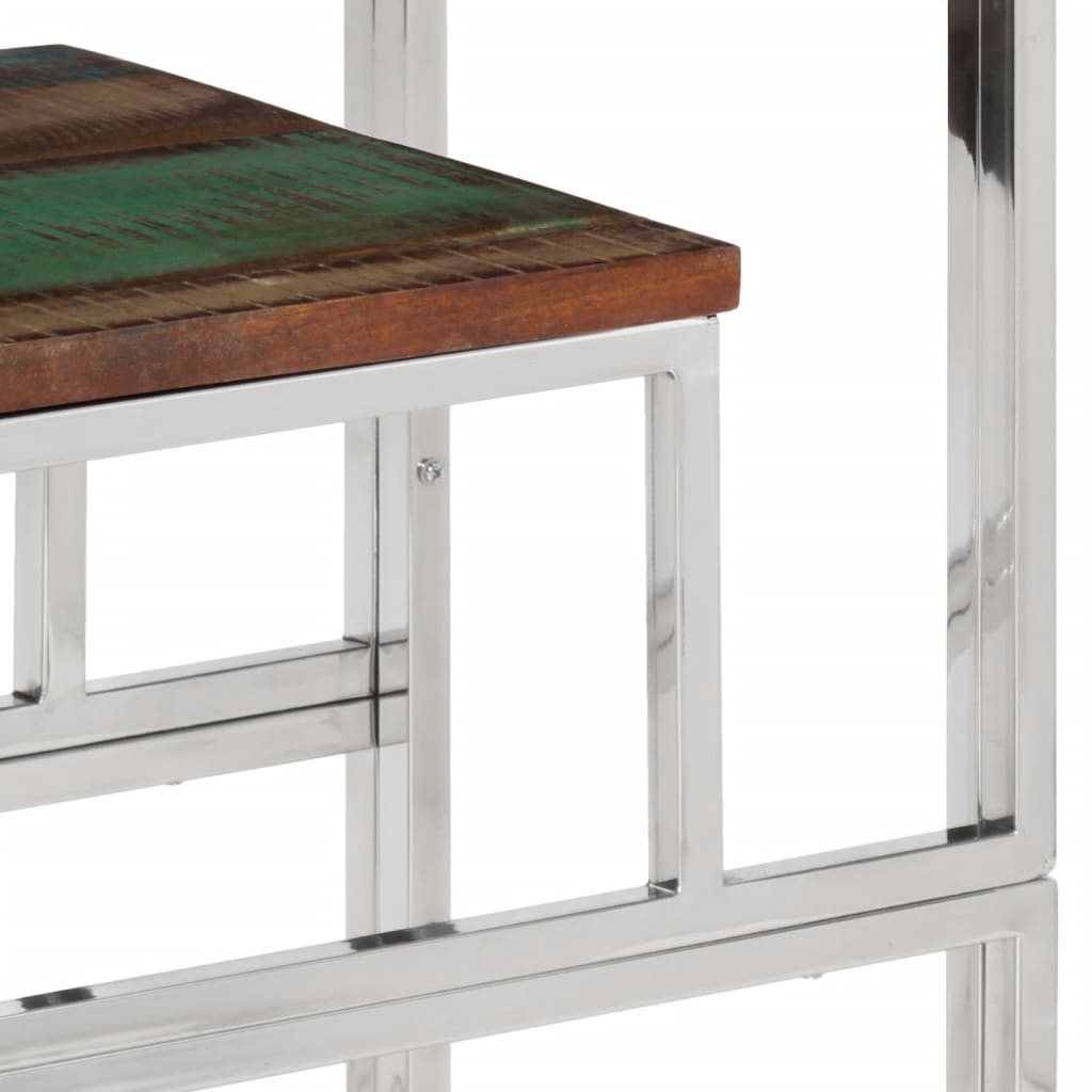 Mesa Consola Acero Inoxidable Madera Maciza Reciclada Plateada_4