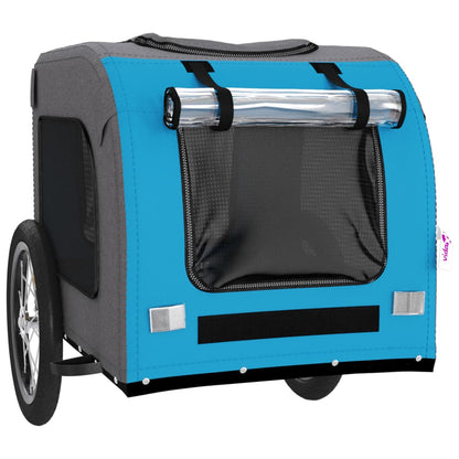 Remolque De Bicicleta Mascotas Hierro Tela Oxford Azul Gris_4