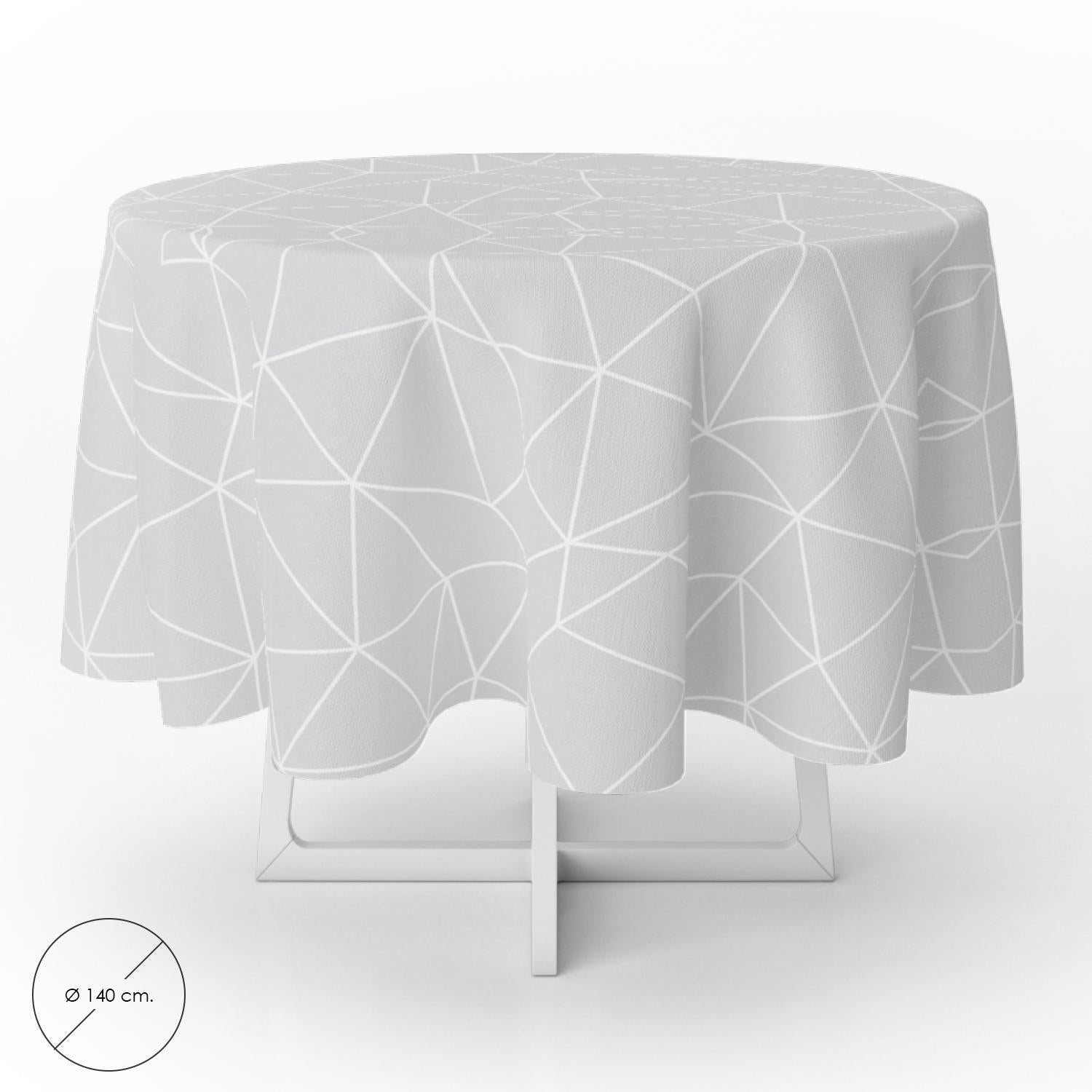 Mantel Hule Geometrico Gris Impermeable Antimanchas Pvc Ø 140 Cm. Uso Interior Y Exterior_0