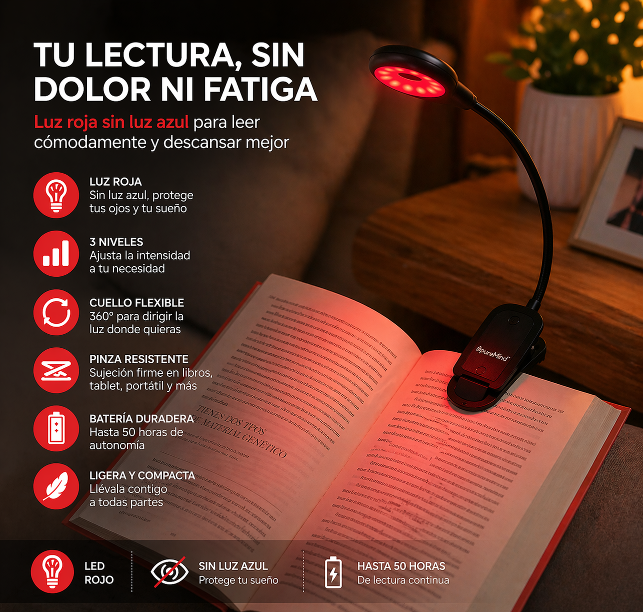 Lámpara De Luz De Lectura Roja_1