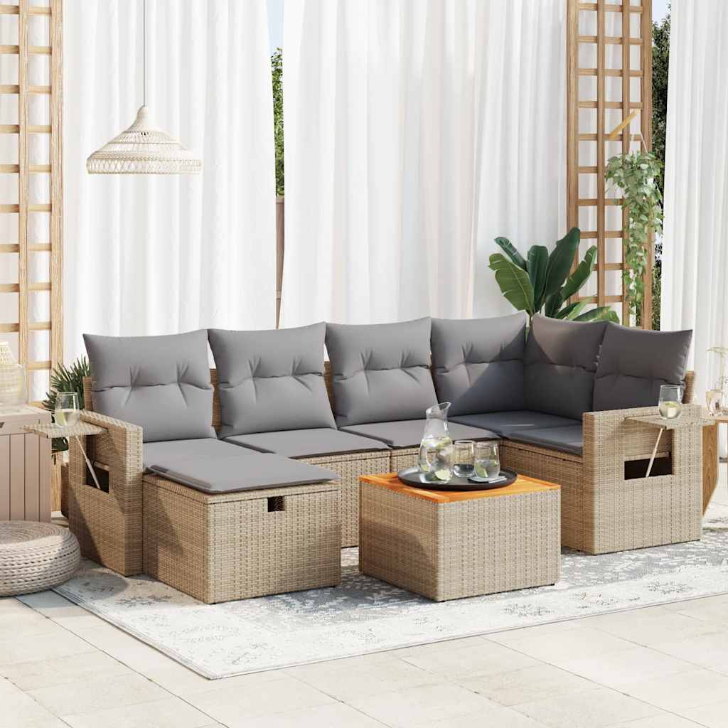 Set Sofás De Jardín 7 Piezas Y Cojines Ratán Sintético Beige / Vetonek_4