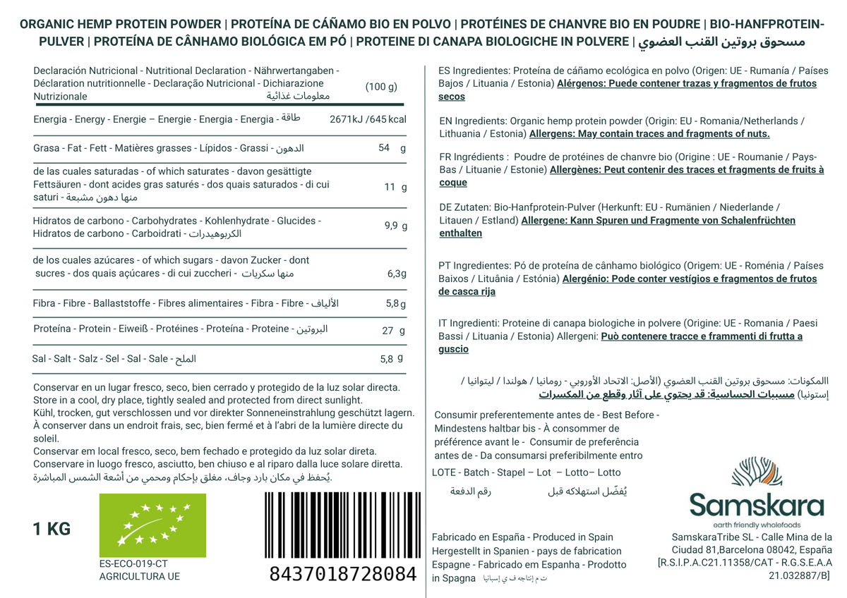 Proteína De Cáñamo Bio - 1kg | Proteína Vegetal Ecológica Vegana Para Batidos Y Repostería, Sin Azúcares Añadidos_1