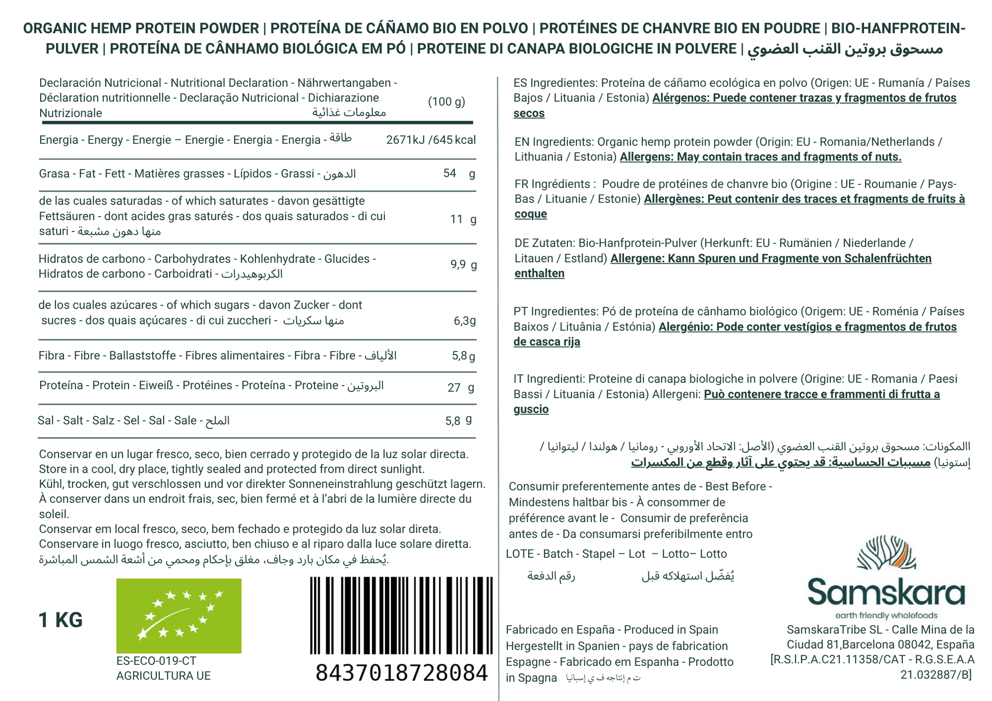 Proteína De Cáñamo Bio - 5kg | Proteína Vegetal Ecológica Vegana Para Batidos Y Repostería, Sin Azúcares Añadidos_1