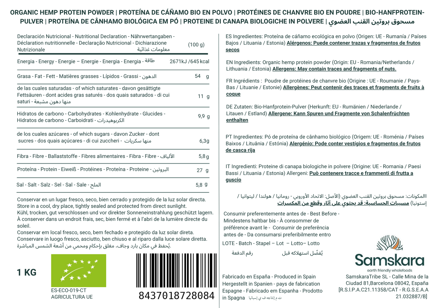 Proteína De Cáñamo Bio - 2kg | Proteína Vegetal Ecológica Vegana Para Batidos Y Repostería, Sin Azúcares Añadidos_1