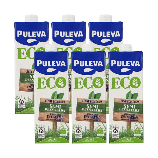 Embalagem de 6 leites meio gordos biológicos Puleva, 1 L