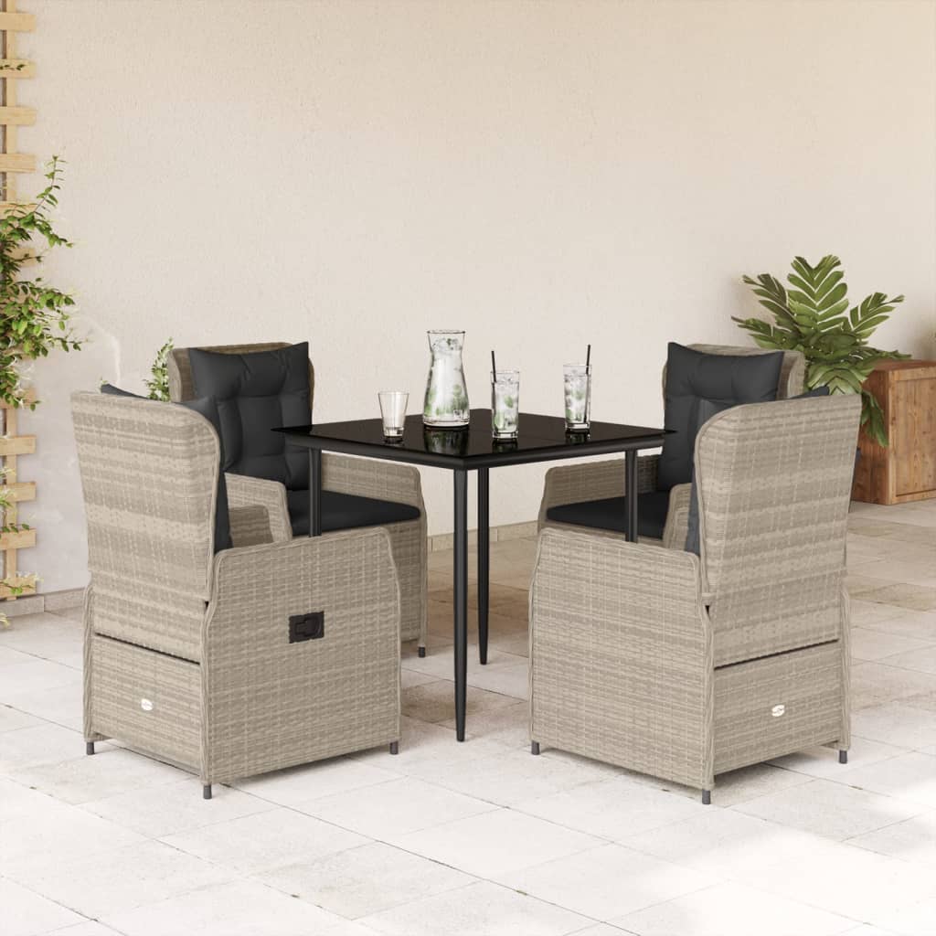 Set Comedor De Jardín 5 Pzas Cojines Ratán Sintético Gris Claro / Vetonek_4