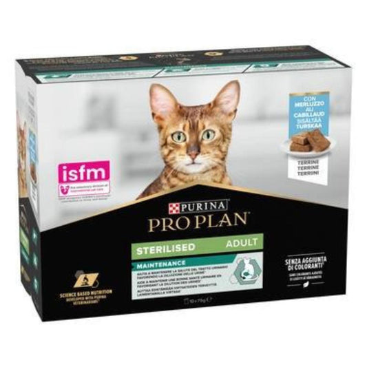 PURINA PRO PLAN Terrina de Bacalhau Esterilizada para Gato Molhado Saqueta 10 x 75g