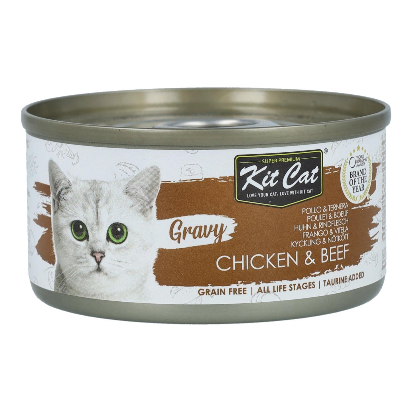 Kit Cat Canned Gravy - Frango e Carne 70g Ração húmida para gatos com molho