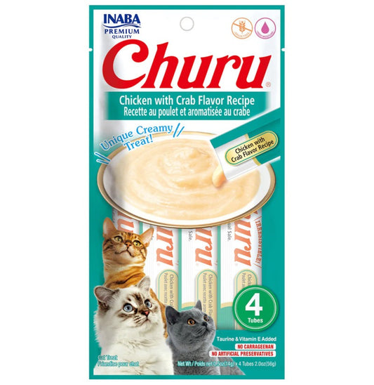 Receita de Frango e Caranguejo Churu Snack Cremoso para Gatos 4 x 14 g
