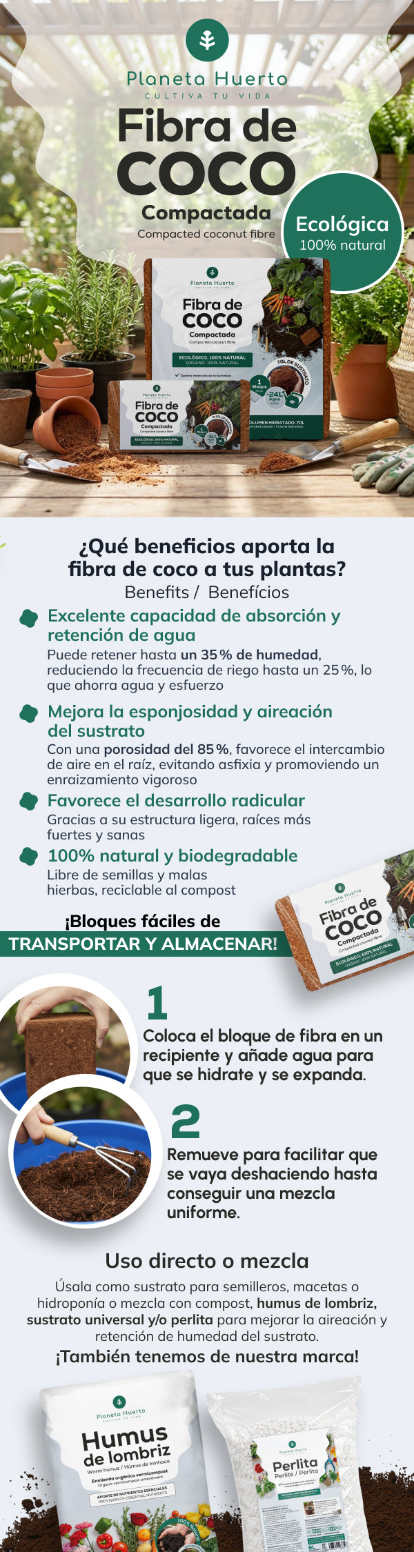 Substrato de Fibra de Coco Planeta Huerto 70 Litros 