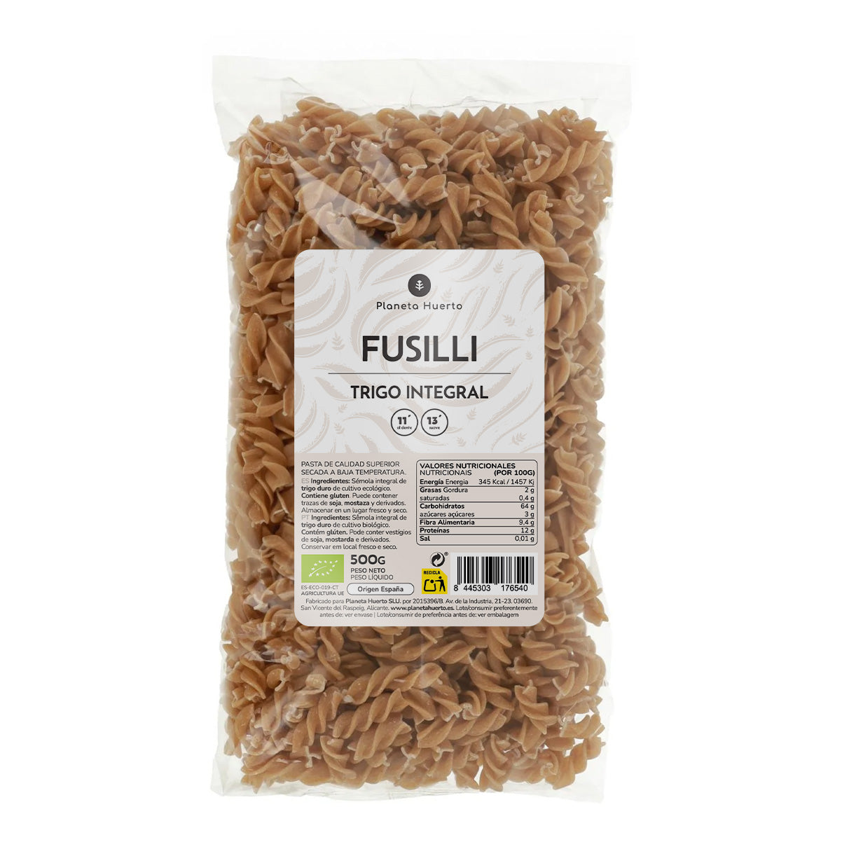 Fusilli de trigo integral ECO Planeta Huerto 500gr