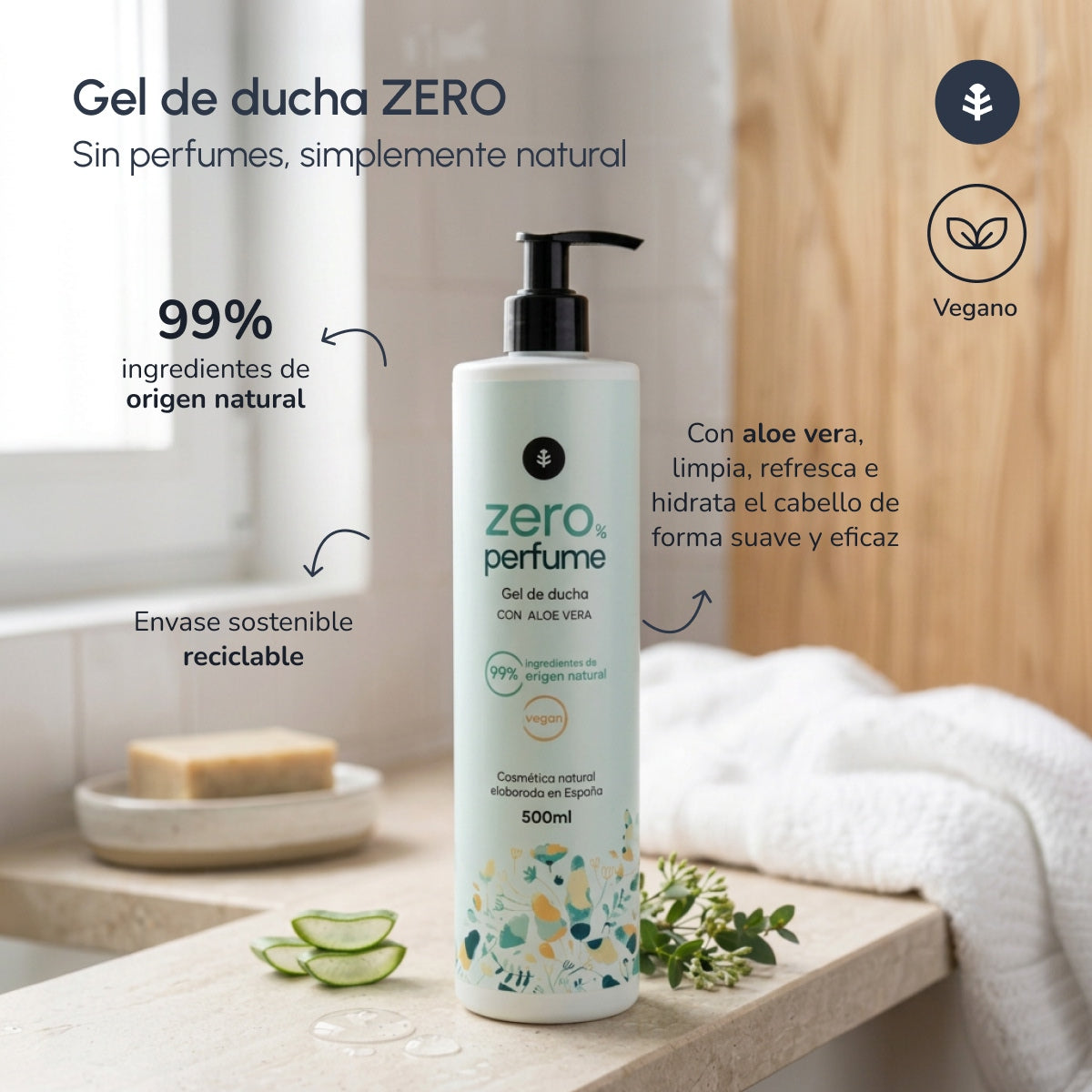 Gel de duche sem perfume Aloé Vera Planet Orchard 500 ml