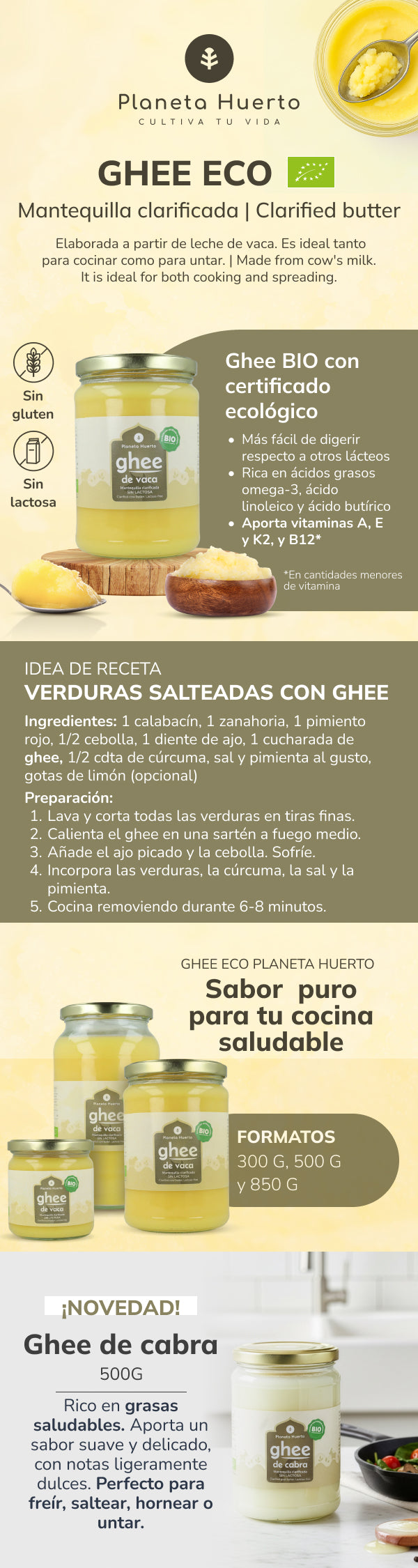 Embalagem de 2 Manteigas Clarificadas Ghee ECO Planeta Huerto 500 g