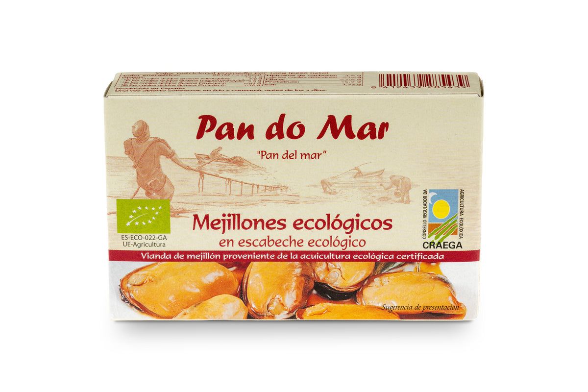 Mejillones ecológicos en escabeche ecológico en Lata Pan do Mar 115g