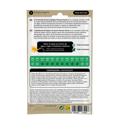 Guano Eco Fertilizante Planeta Huerto Saquetas para 5 L