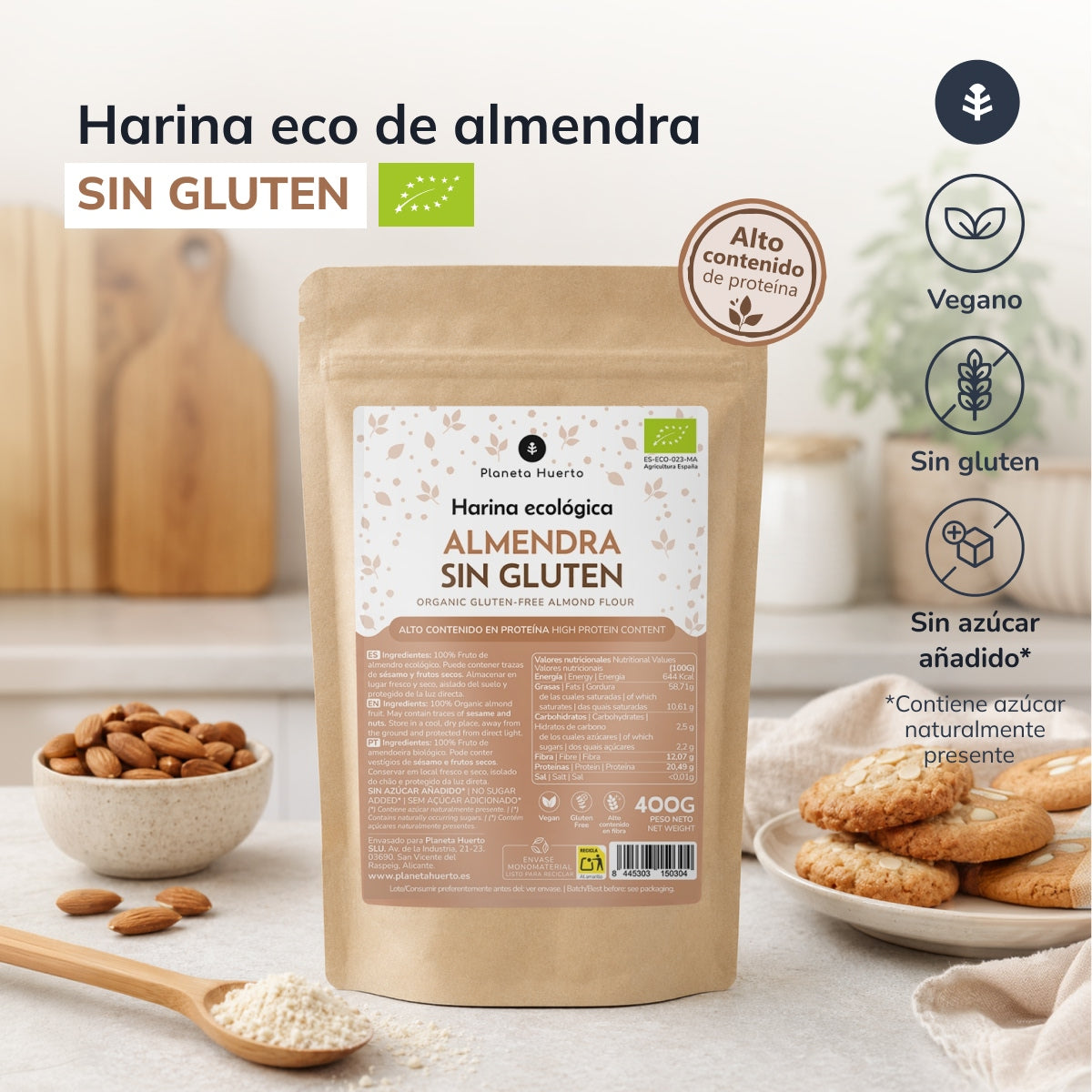 Farinha de Amêndoa Sem Glúten ECO Planeta Huerto 400gr