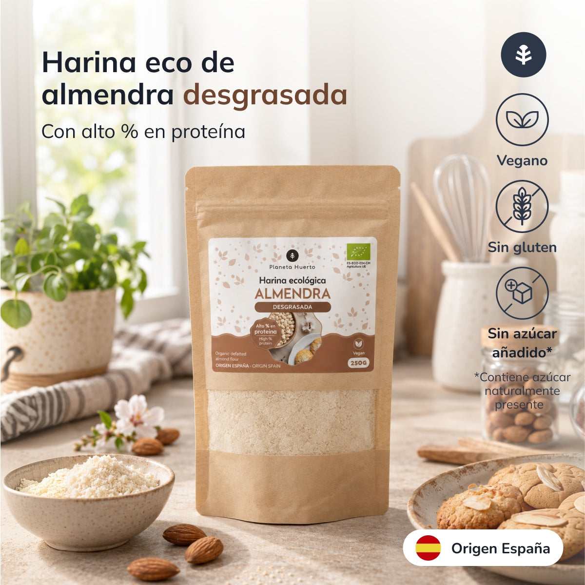 Farinha de amêndoa desengordurada Planeta Huerto ECO 250 g