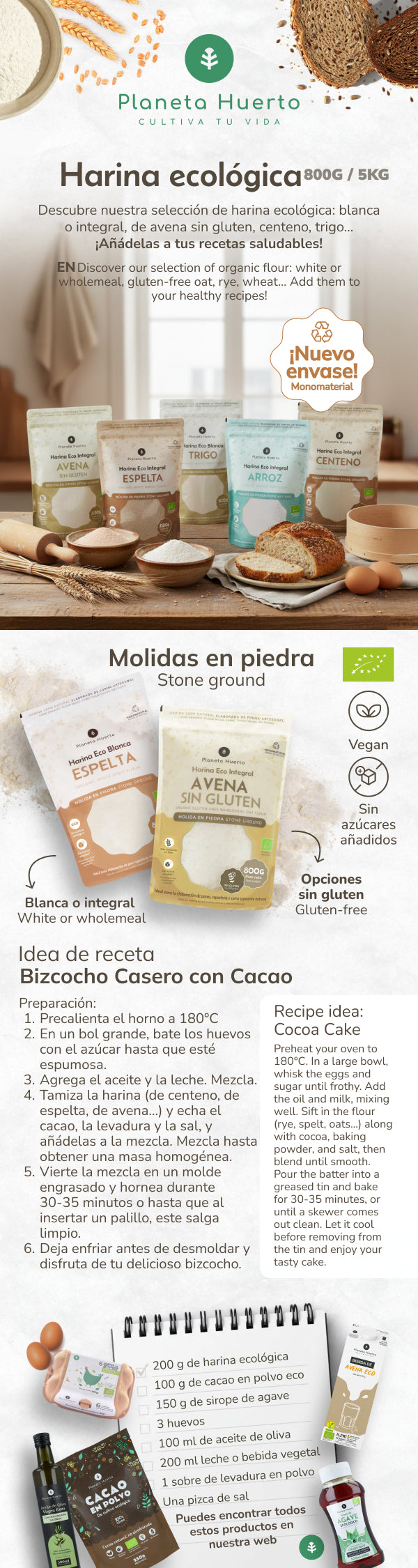 Farinha de Aveia Integral Sem Glúten Eco Planeta Huerto 5 Kg