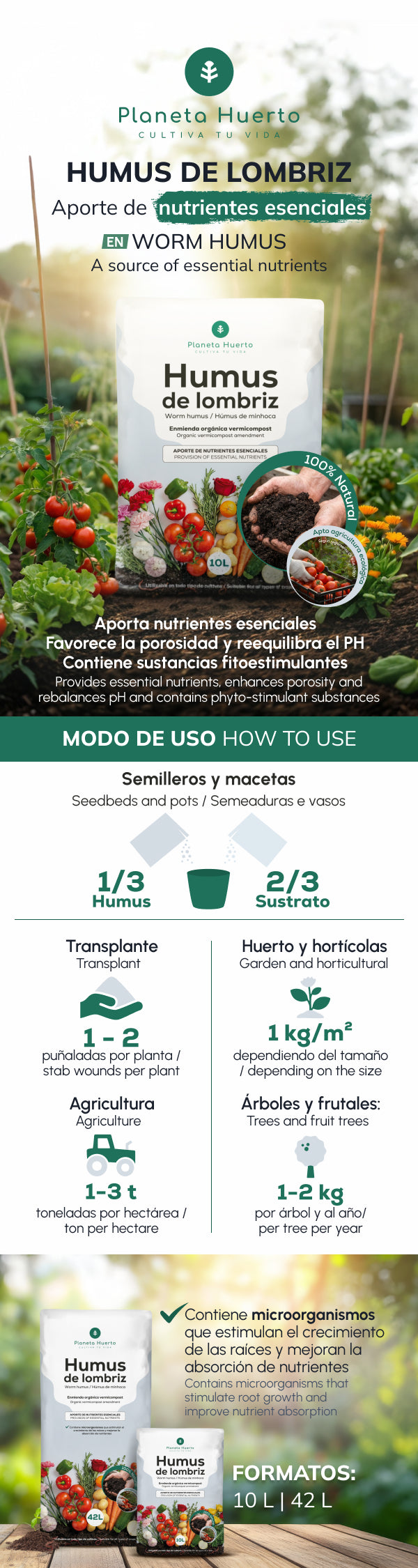 Pack 3x Humus de Lombriz 100% Natural Planeta Huerto 10 L