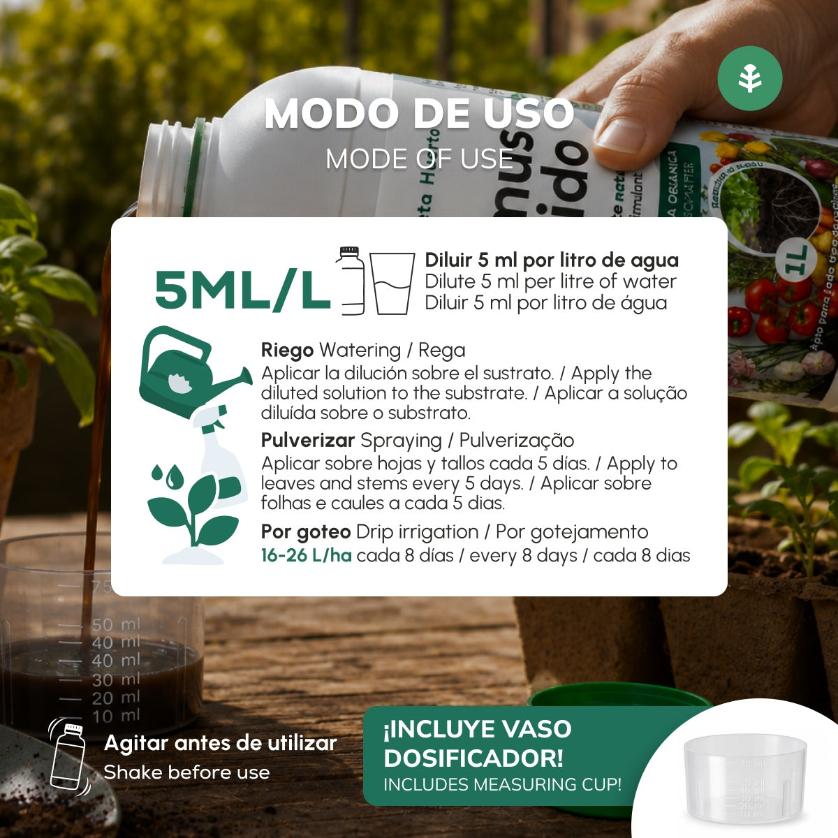 Humus Líquido Concentrado Bioestimulante Natural 1L Planeta Huerto
