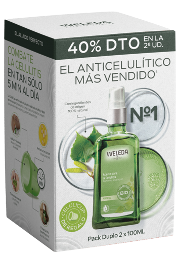 Óleo anticelulítico de bétula duplo 2x100 ml + oferta Celulicup Weleda