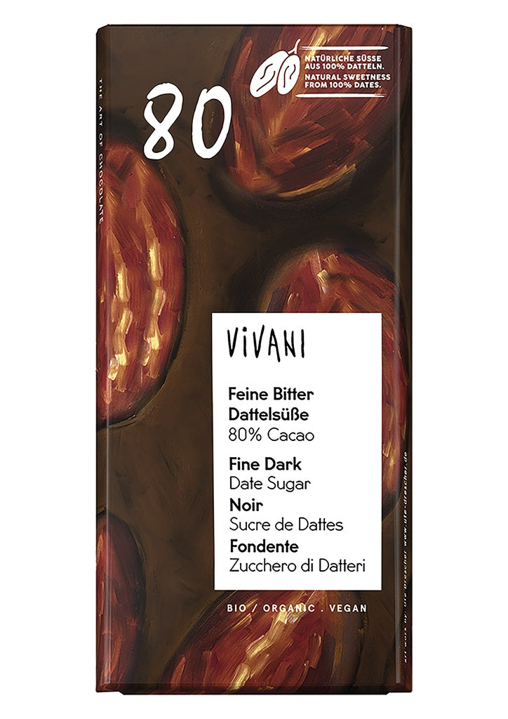Chocolate Negro 80% Endulzante con Dátil BIO Vivani 80 g