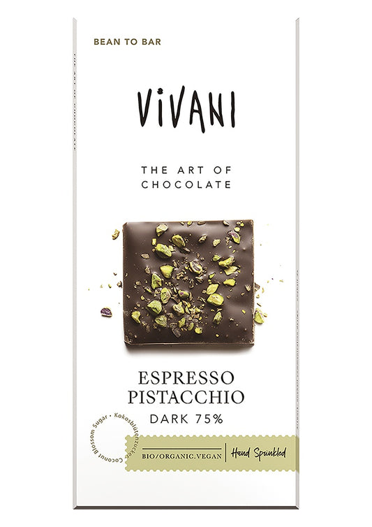 Chocolate Negro 75% con Café y Pistacho BIO Vivani 80 g