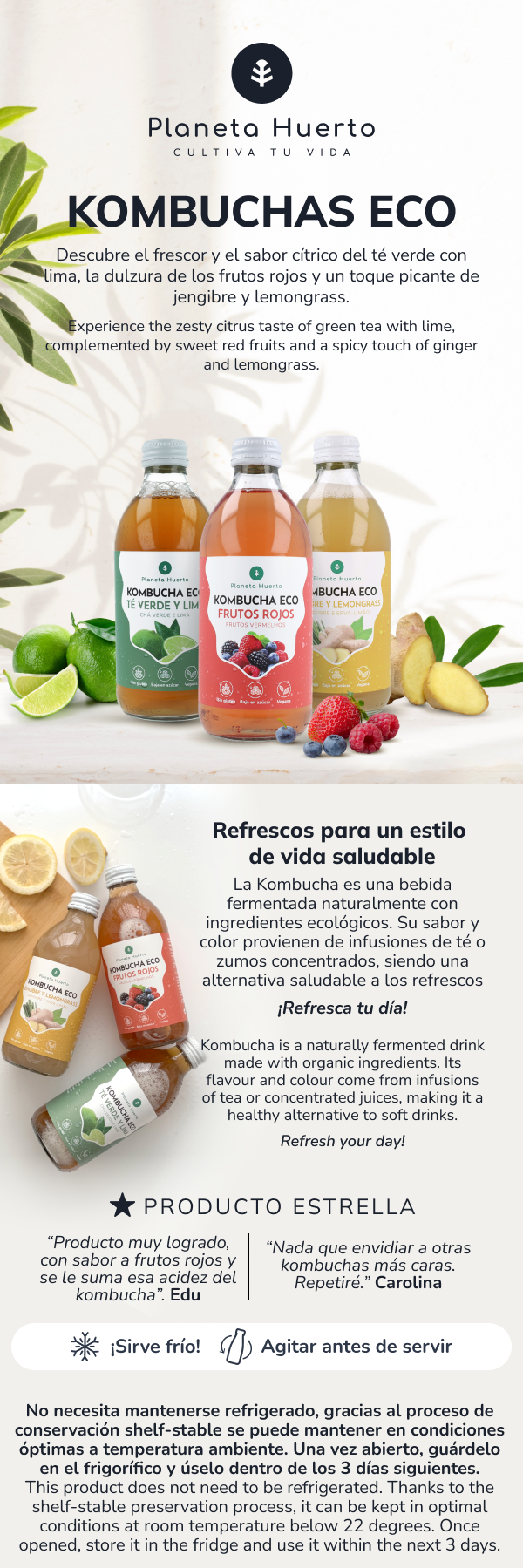 Kombucha ECO chá verde e limão Planeta Huerto 330 ml