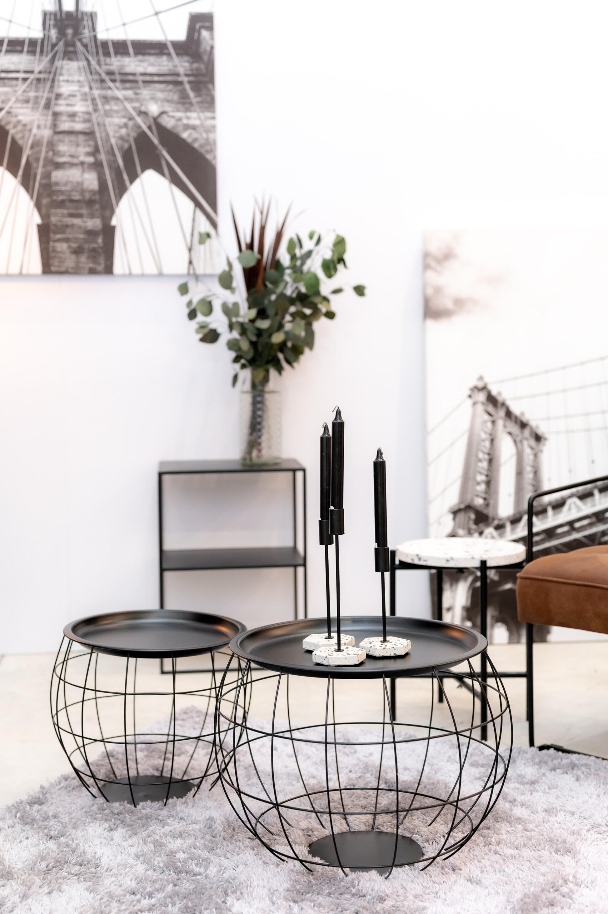 Mesa De Centro Redonda,mesa Auxiliar Con Almacenaje Incorporado Metal Industrial Negro (juego De 3) S/m/l- Muebles De Salón_1