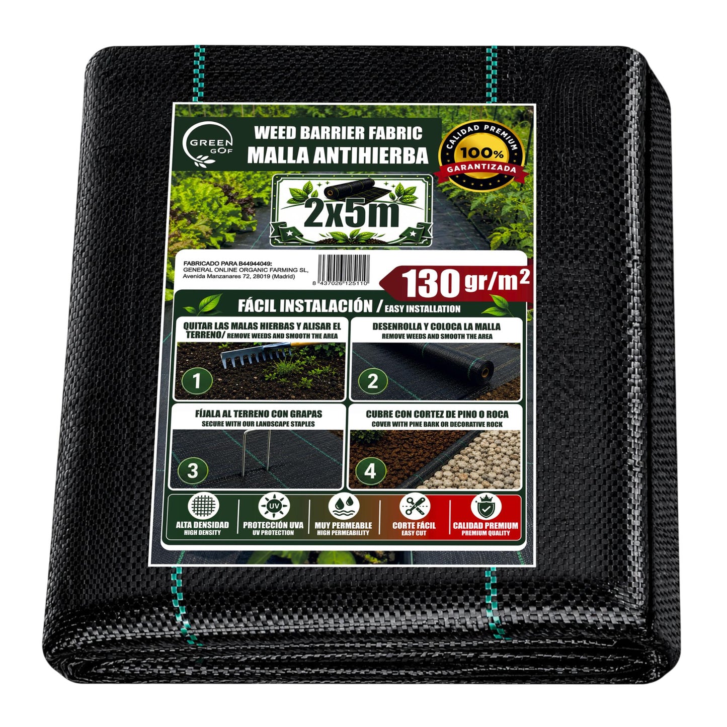 GREEN GOF Malla Antihierbas Premium 2x5m, 130g/m² - Ultra Resistente. Alta Estabilización Uv, Permeable Y Transpirable._0