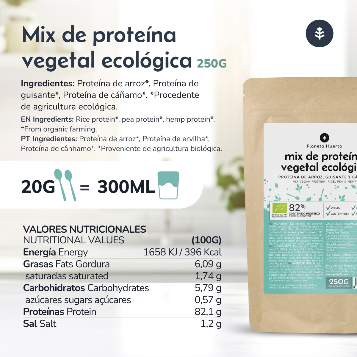 Mix de proteína vegan Planeta Huerto para atletas 250g