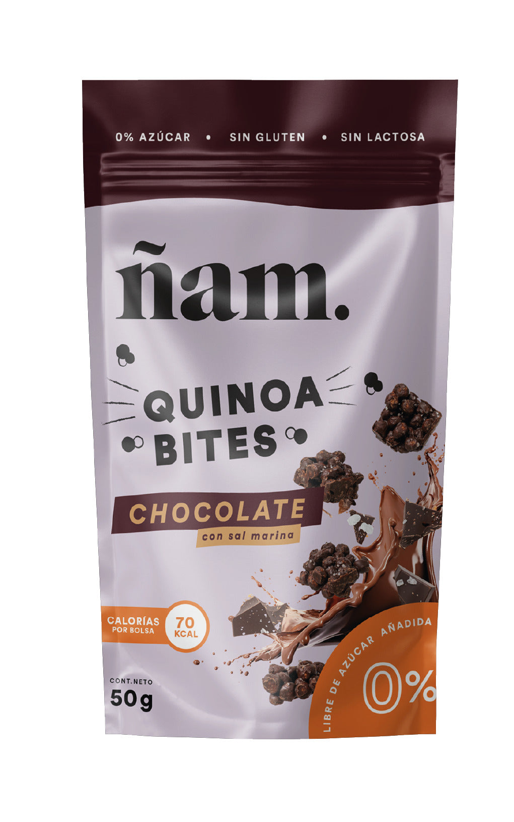 Snacks de Quinoa con Chocolate Negro Con Sal Marina Quinoa Bites  50 g