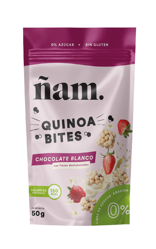 Snacks de Quinoa con Chocolate Blanco y Fresas Deshidratadas Quinoa Bites 50 g