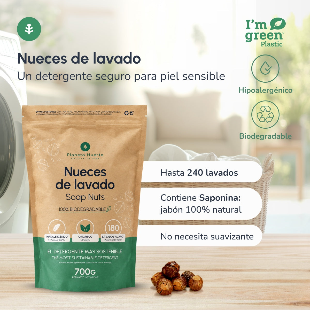 Embalagem com 3 Nozes para Lavar Planeta Huerto 700 gr