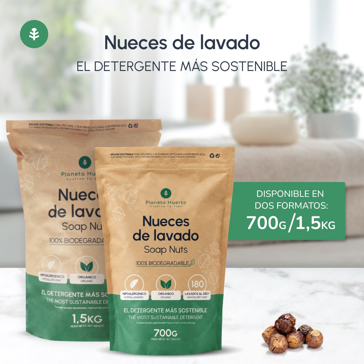 Embalagem com 3 Nozes para Lavar Planeta Huerto 700 gr