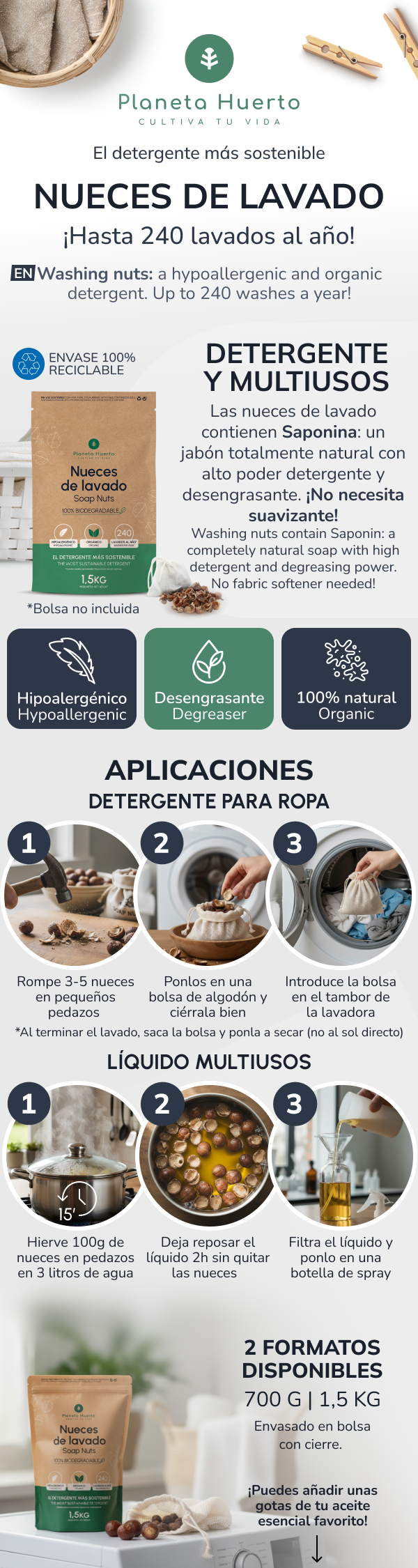 Embalagem de 6 Nozes para Lavar Planeta Huerto 700 gr
