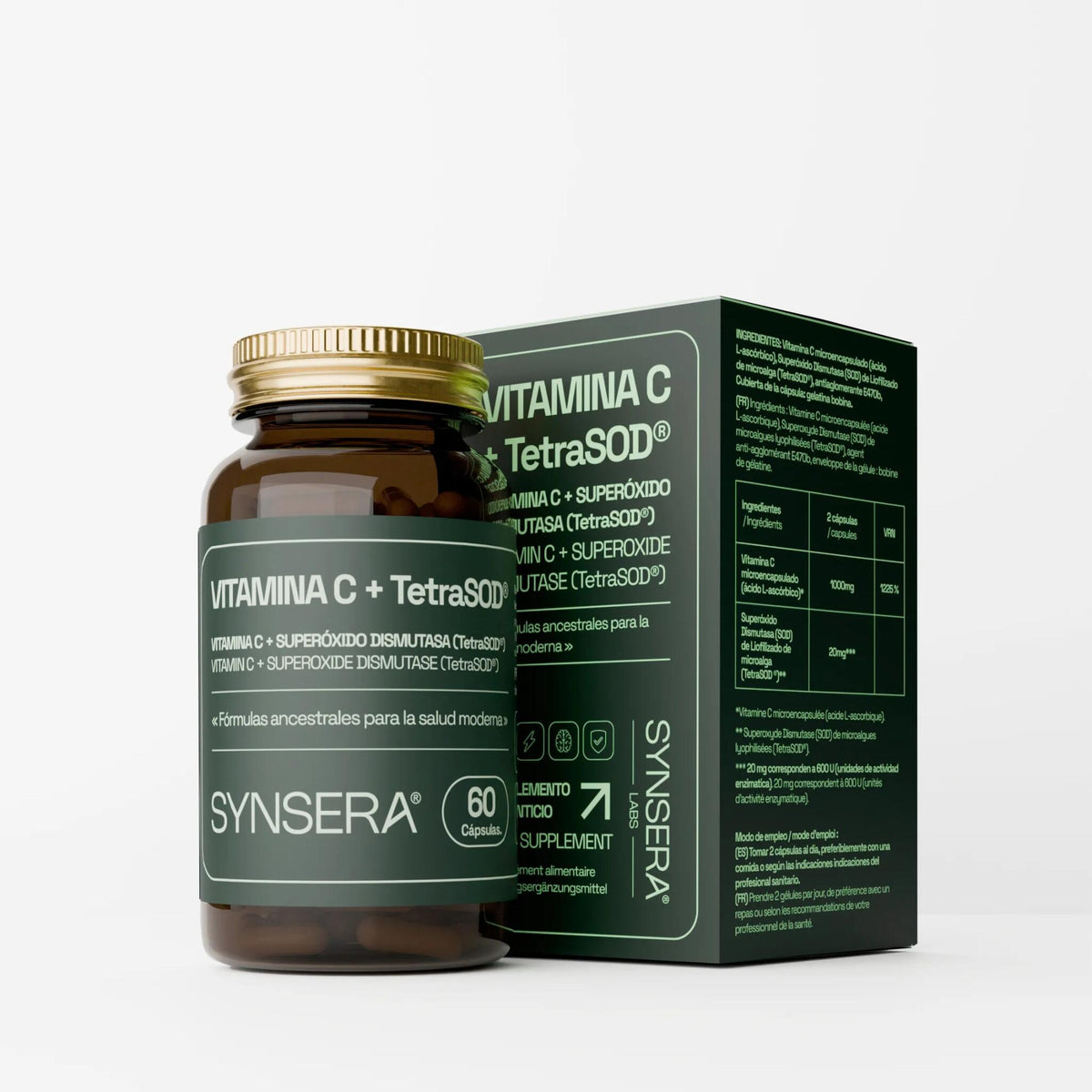 Pack 3 Botes Vitamina C + Tetrasod® 60 Cápsulas Synsera Labs_1